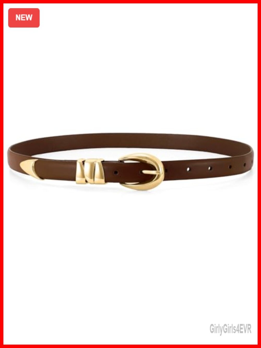 Skinny PU Leather Belt with Shiny Gold Buckle for Jeans Pants
